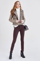 Bayan Kahverengi Yüksek Bel Esnek Pantolon