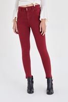 Bayan Bordo Yüksek Bel Esnek Pantolon
