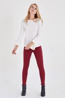 Bayan Bordo Yüksek Bel Esnek Pantolon