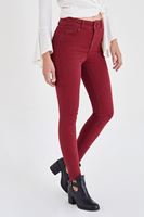 Bayan Bordo Yüksek Bel Esnek Pantolon