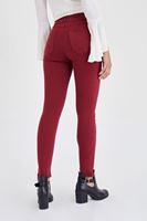 Bayan Bordo Yüksek Bel Esnek Pantolon