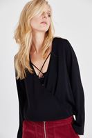 Bayan Siyah Kruvaze Dökümlü Bluz