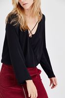 Bayan Siyah Kruvaze Dökümlü Bluz