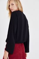 Bayan Siyah Kruvaze Dökümlü Bluz