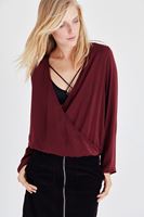 Bayan Bordo Kruvaze Dökümlü Bluz