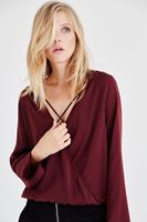 Bayan Bordo Kruvaze Dökümlü Bluz