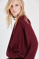 Bayan Bordo Kruvaze Dökümlü Bluz