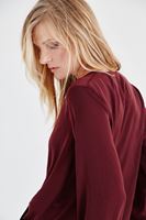 Bayan Bordo Kruvaze Dökümlü Bluz