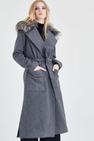 Bayan Gri Kürk Yaka Detaylı Kaban