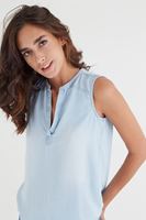 Bayan Mavi Kolsuz Denim Bluz