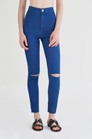 Bayan Mavi Yüksek Bel Skinny Pantolon