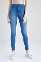 Bayan Mavi Yüksek Bel Skinny Pantolon
