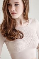 Bayan Krem Triko Croptop