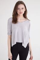 Bayan Açık Gri V Yaka Kısa Triko