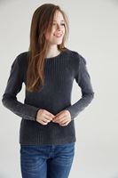 Bayan Siyah Omuz Detaylı Yıkamalı Triko