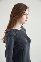 Bayan Siyah Omuz Detaylı Yıkamalı Triko