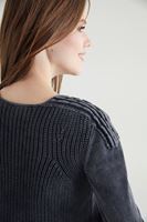 Bayan Siyah Omuz Detaylı Yıkamalı Triko