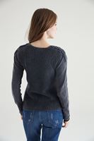 Bayan Siyah Omuz Detaylı Yıkamalı Triko