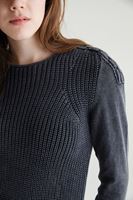 Bayan Siyah Omuz Detaylı Yıkamalı Triko