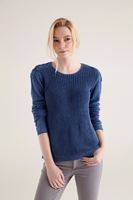 Bayan Mavi Omuz Detaylı Yıkamalı Triko