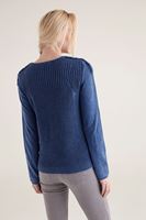 Bayan Mavi Omuz Detaylı Yıkamalı Triko