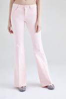 Bayan Pembe İspanyol Paça Düşük Bel Pantolon