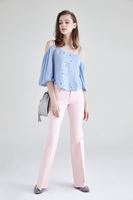 Bayan Pembe İspanyol Paça Düşük Bel Pantolon