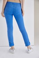 Bayan Mavi Düşük Bel Slim Paça Pantolon