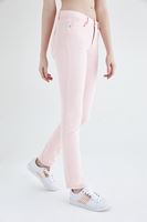 Bayan Pembe Düşük Bel Slim Paça Pantolon