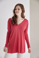 Bayan Bordo V Yaka Yanları Yırtmaçlı Tişört