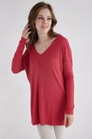 Bayan Bordo V Yaka Yanları Yırtmaçlı Tişört