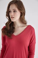 Bayan Bordo V Yaka Yanları Yırtmaçlı Tişört