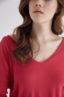 Bayan Bordo V Yaka Yanları Yırtmaçlı Tişört