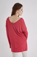 Bayan Bordo V Yaka Yanları Yırtmaçlı Tişört