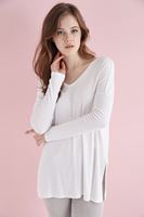 Bayan Beyaz V Yaka Yanları Yırtmaçlı Tişört