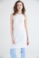 Bayan Krem Uzun Yırtmaçlı Bluz