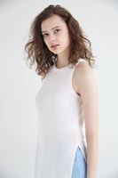 Bayan Krem Uzun Yırtmaçlı Bluz