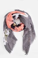 Bayan Gri Çiçek Desenli Şal