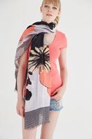 Bayan Gri Çiçek Desenli Şal