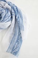 Bayan Mavi Desenli İnce Şal