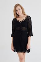 Bayan Siyah Bağcık Detaylı Örme Elbise