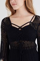 Bayan Siyah Bağcık Detaylı Örme Elbise