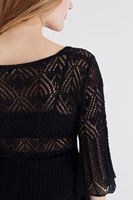 Bayan Siyah Bağcık Detaylı Örme Elbise