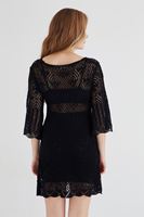 Bayan Siyah Bağcık Detaylı Örme Elbise