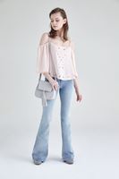 Bayan Pembe Dökümlü Delik Detaylı Bluz