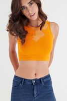Bayan Turuncu Tül Detaylı Kısa Üst