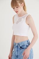 Bayan Beyaz Tül Detaylı Kısa Üst