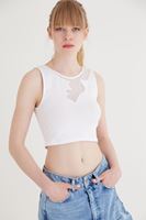 Bayan Beyaz Tül Detaylı Kısa Üst