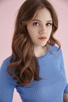 Bayan Mavi Kolları Yırtmaçlı Kısa Triko