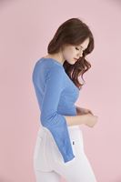 Bayan Mavi Kolları Yırtmaçlı Kısa Triko